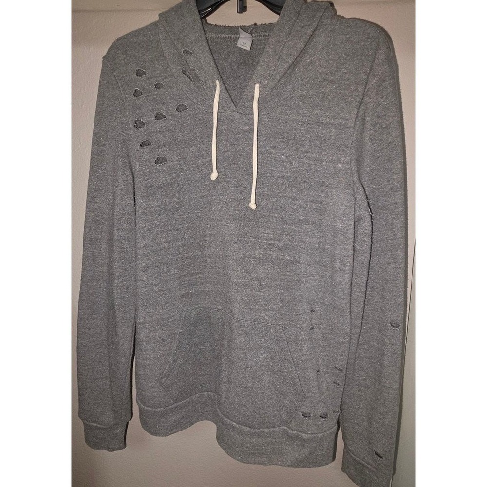 Alternative Apparel Distressed Gray Hoodie Womens Size Medium Cotton Blend